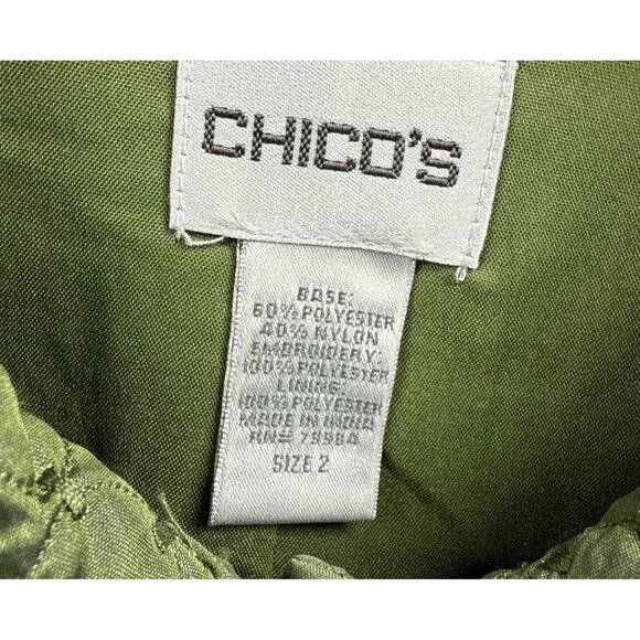 Chicos Women's Jacket Size Large Shiny Green Quilted Button Up Pockets Lined - Picture 3 of 10